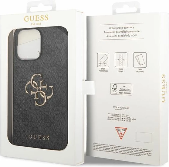 Mbështjellës Guess GUHCP15L4GMGGR për iPhone 15 Pro 6.1", hardcase, gri