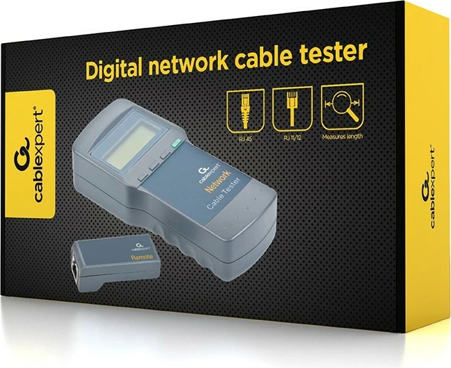 Tester kabllosh rrjeti Gembird NCT-31 për Cat 5E/6E, koaksial & telefonik, i zi