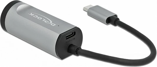 Adapter USB-C në Gigabit LAN DeLOCK, USB 3.2 Gen 2, Power Delivery 60W, i zi/gri