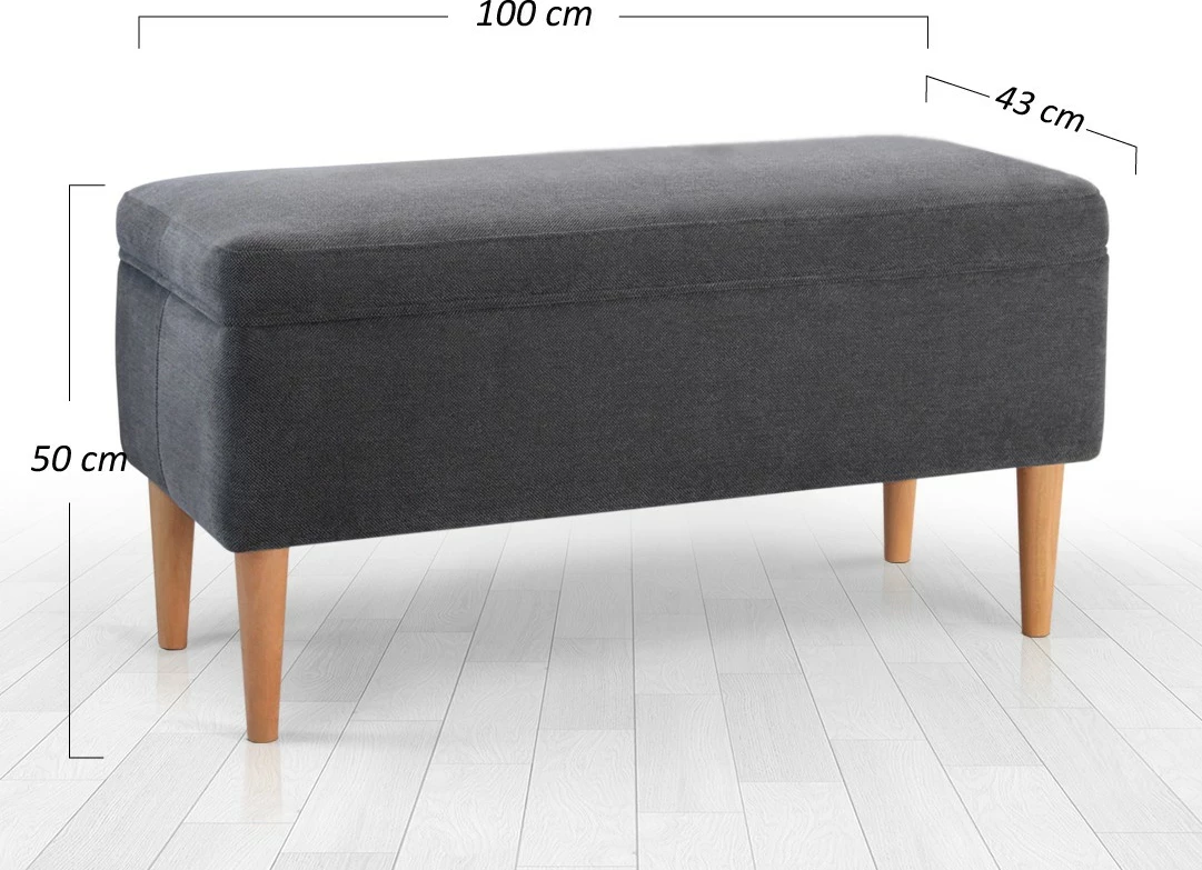 Pouf Glend, ngjyrë gri, këmbë druri ahu