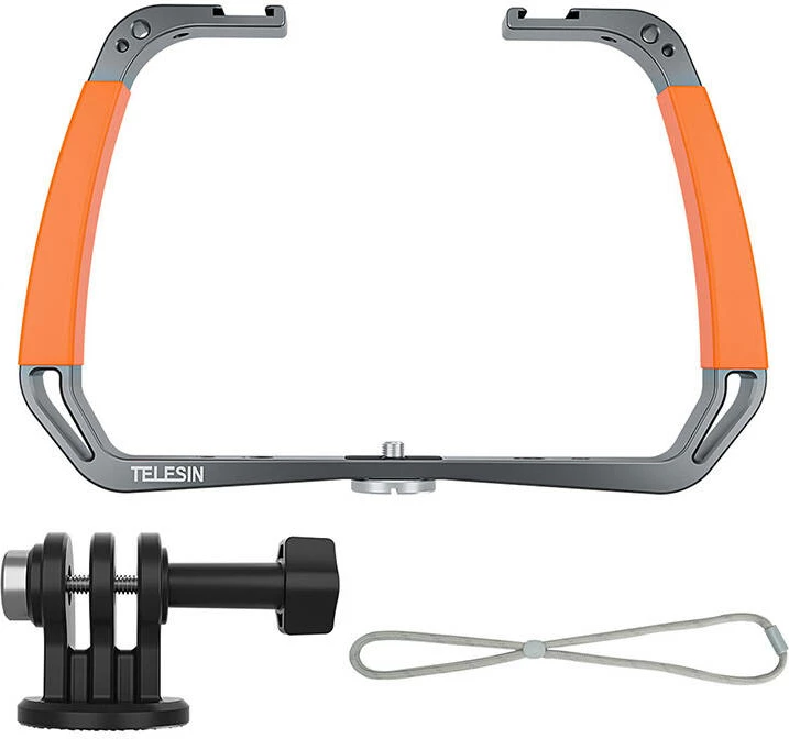 Mbajtës dore për zhytje Telesin TE-HBM-002, për kamera sportive, alumini, portokalli