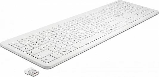 Tastierë wireless DeLOCK 12014, Full-size 100%, QWERTZ gjermane, RF 2.4 GHz, e bardhë