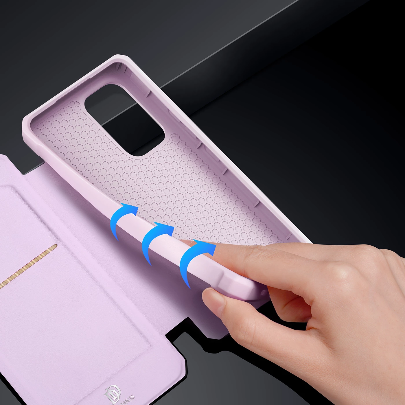 Mbështjellës Dux Ducis Skin X për Samsung Galaxy A73, me xhep për kartela, rozë