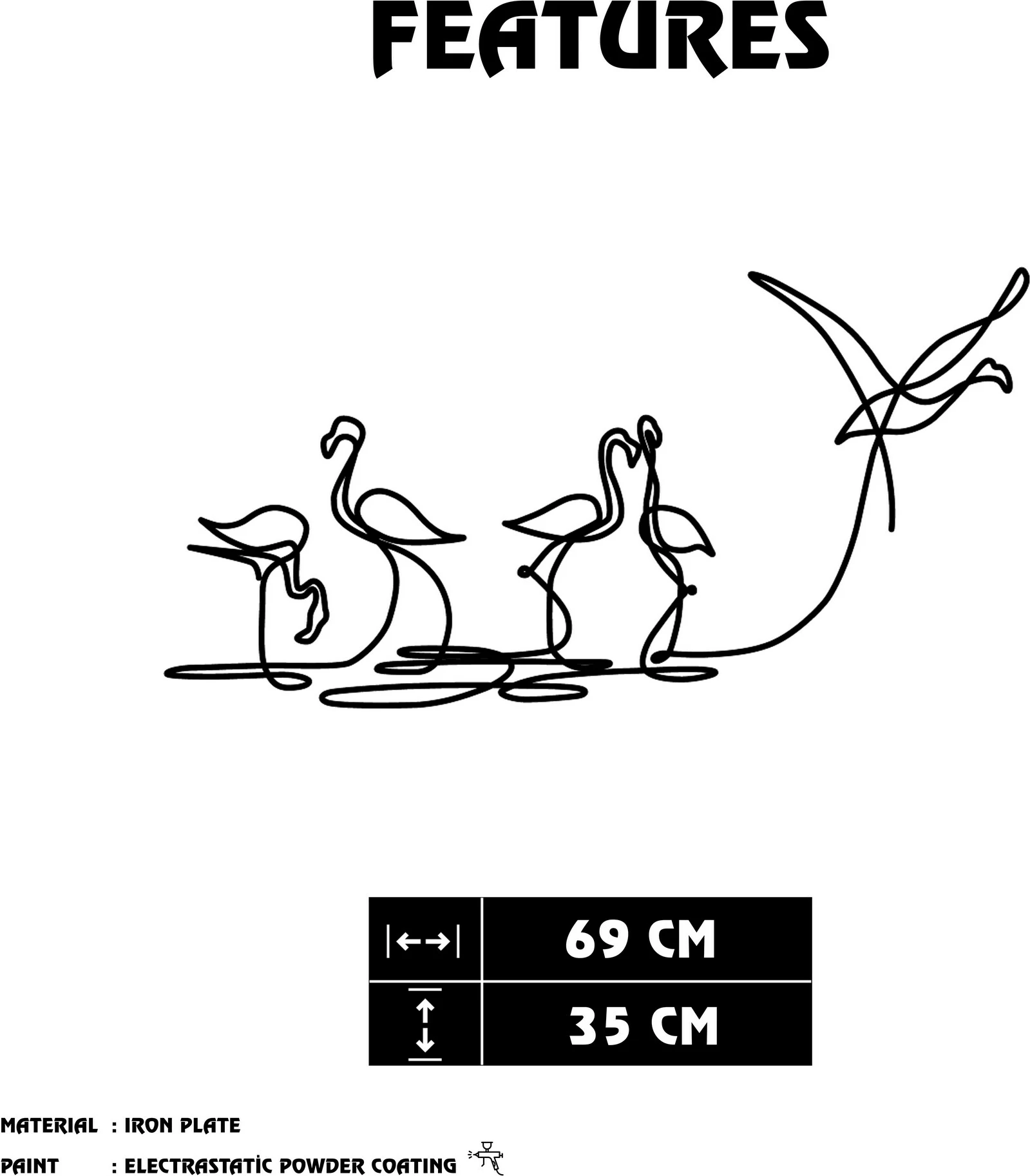 Aksesor dekorativ muri prej metali, flamingo, Wallity 316 S, ngjyrë e zezë, 10x15cm