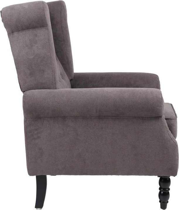 Fotel Piore, material gri i errët, këmbë druri të zezë, 77x80x106cm