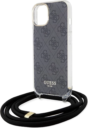 Mbështjellës Guess Crossbody Cord 4G Print për iPhone 15/14/13, i zi