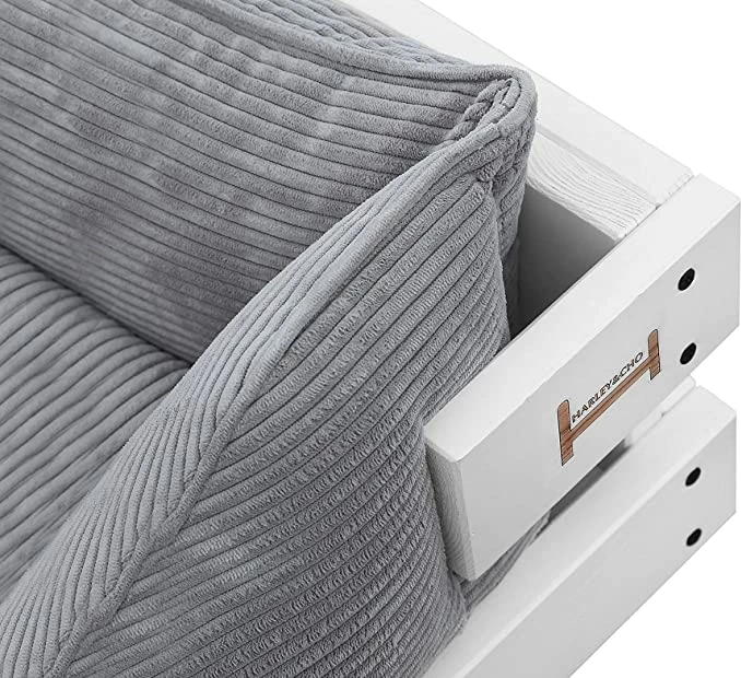 Harley & Cho Shtrati për kafshët "Dreamer Wood" prej druri (L, i bardhë + kadife i gri)