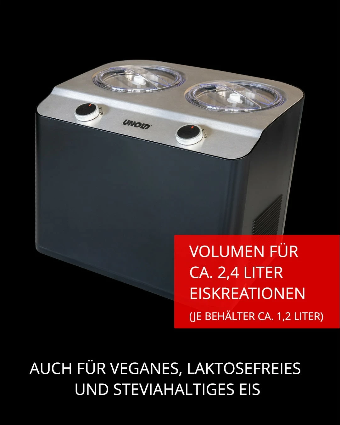 Aparat akullore UNOLD Doppio, 2.4L, 2 tasa, kompresor, inox, e zezë