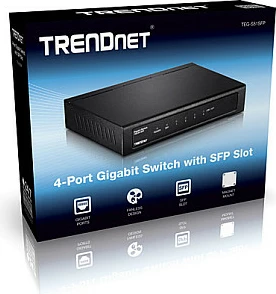 Switch TRENDnet TEG-S51SFP, 4x Gigabit RJ-45 + 1x SFP, Unmanaged, montim në mur, i zi