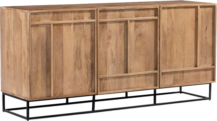 Bufe Craft me 3 dyer, dru mango natyral, këmbë metalike të zeza, 160x44x75