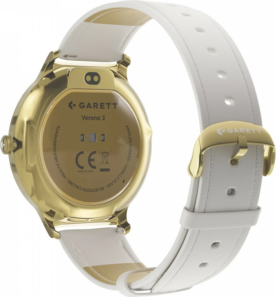 Smartwatch Garett Verona 2 1.43\" AMOLED, IP68, 200 mAh, ar, set me byzylyk çeliku + rrip lëkure i bardhë