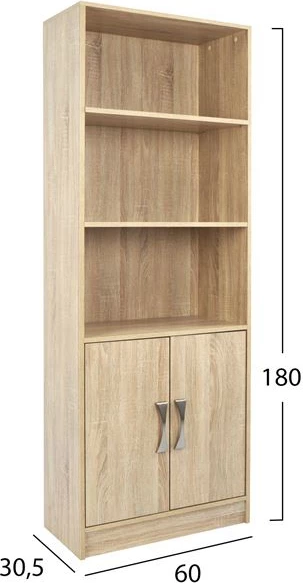 Librari melamine, ngjyrë sonama, me dorezë metalike, FH2027.03, 60x30x180 cm