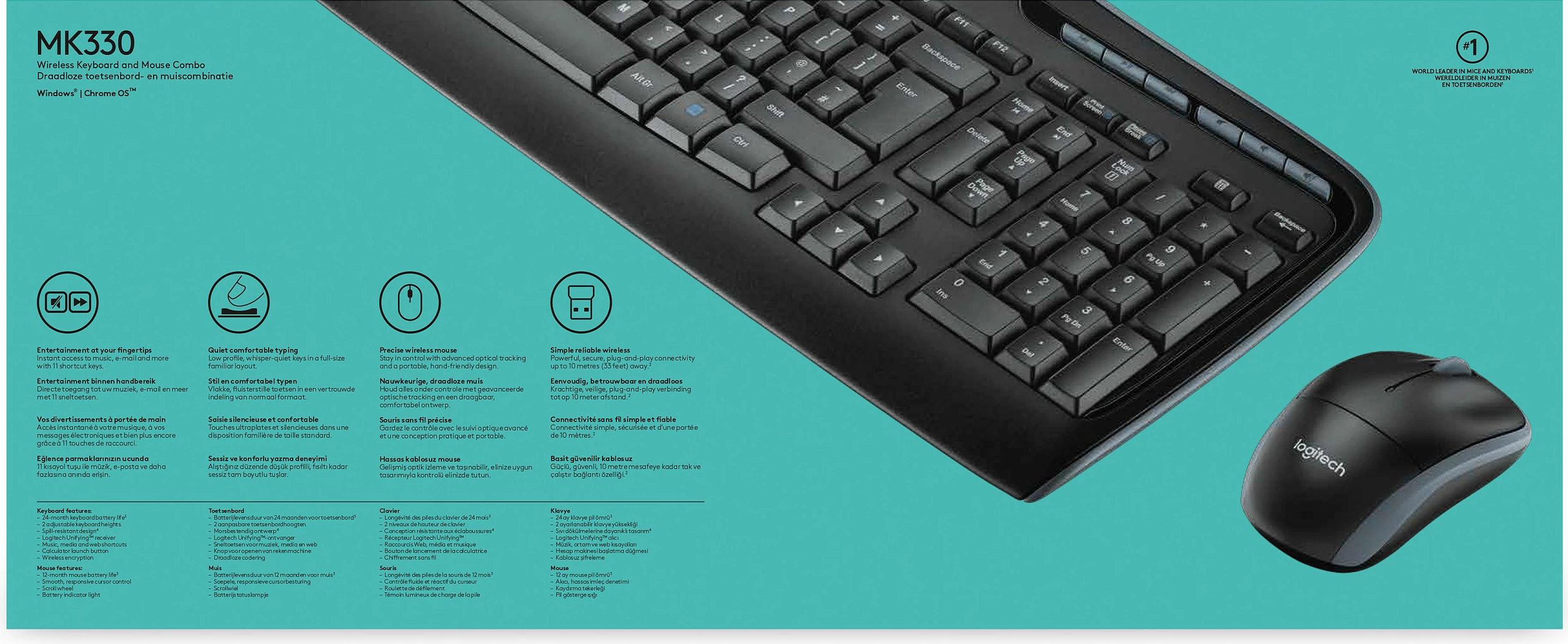 Komplet wireless Logitech MK330, QWERTY, USB, i zi
