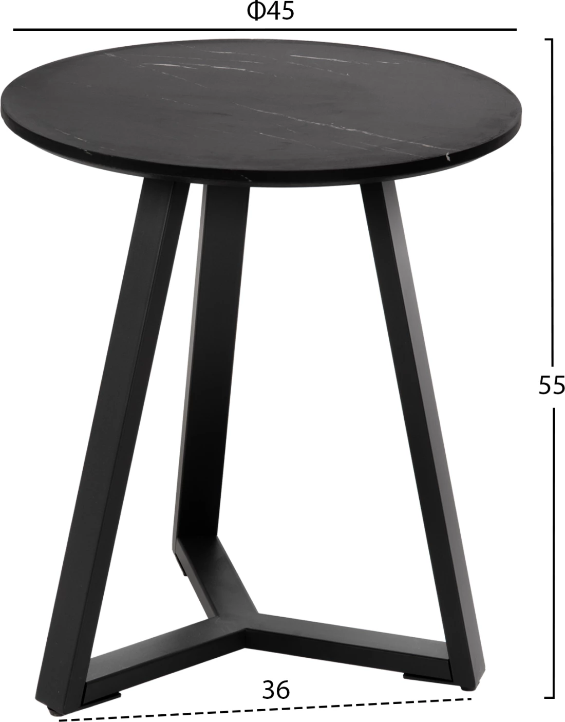 Sipërfaqe tavoline anësore FH9587.01 MDF mermer i zi-bazë metalike e zezë Φ45x55Hcm