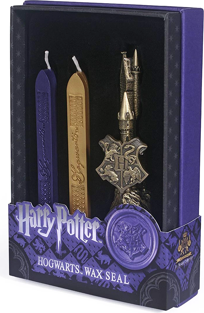 Set vulë me dyll Noble Collection Harry Potter Hogwarts Seal, metal i derdhur 11.5 cm, set me 2 shkopinj dylli ari/vjollcë