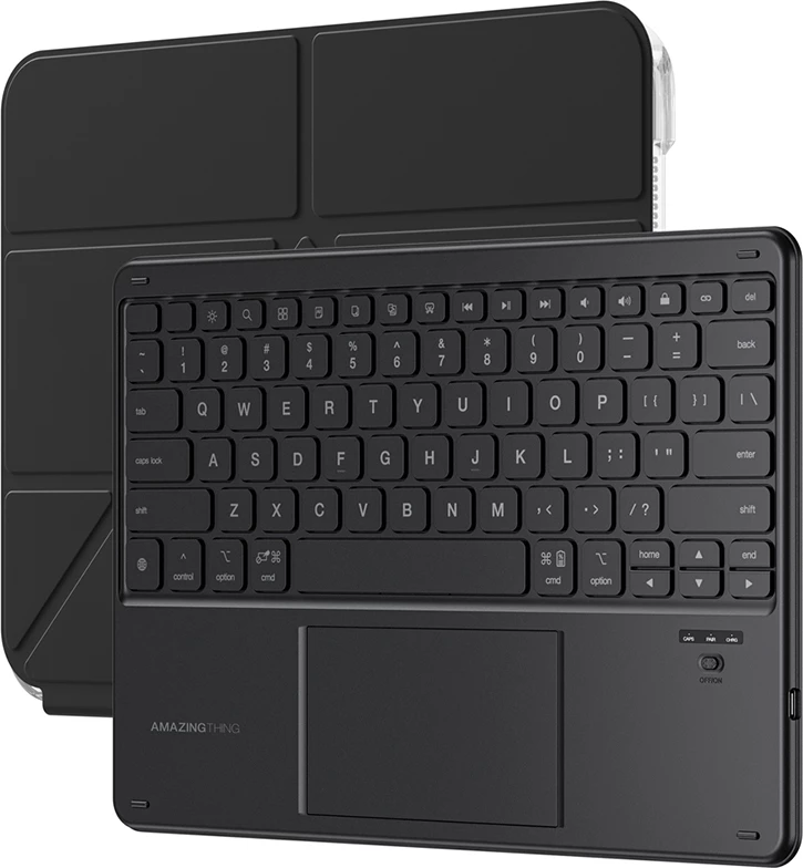 Mbështjellës me tastierë Bluetooth, AmazingThing, Minimal Case KeyLite Combo, për iPad 11" 2025, me touchpad dhe qëndrim me kënde, i zi