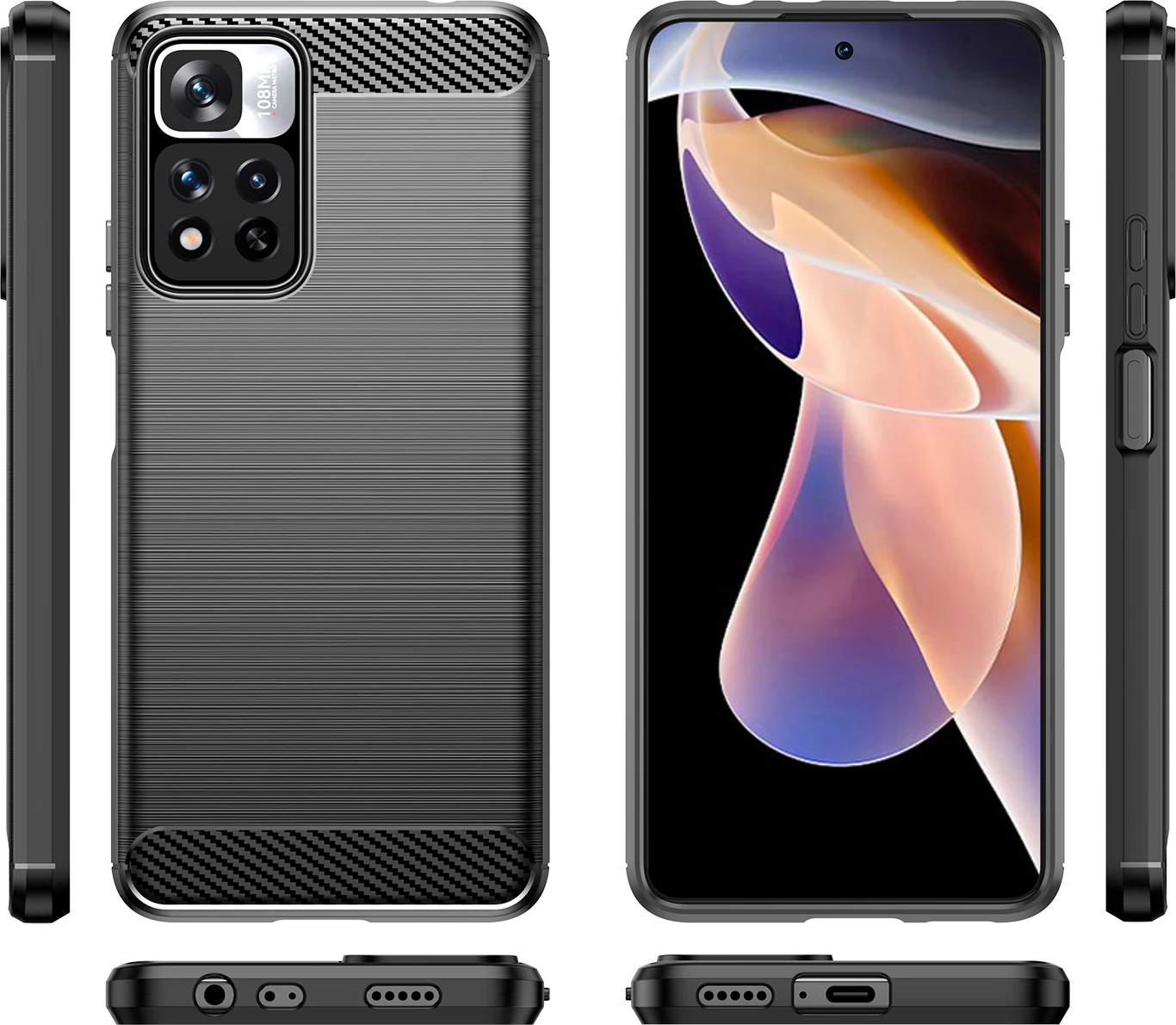Mbështjellës Hurtel Carbon Case për Xiaomi Redmi Note 11 Pro+ 5G / 11 Pro 5G / Mi 11i HyperCharge / Poco X4 NFC, i zi