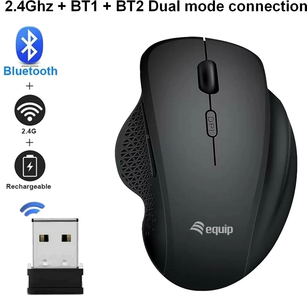 Maus wireless EQUIP Komfortmaus Dual Mode, 6 butona, 1600 DPI, i zi