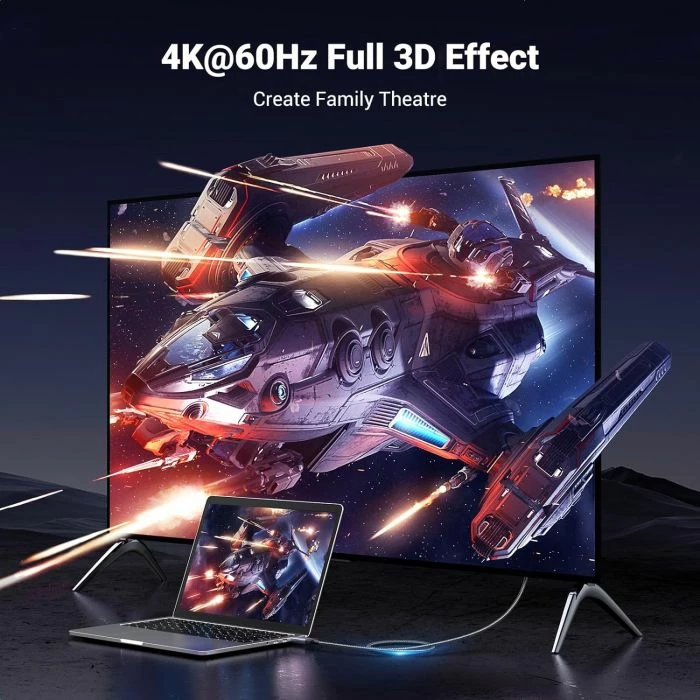 Kabllo DisplayPort në HDMI UGREEN 15773 4K@60Hz HDR aktive DP 1.2 në HDMI 2.0 1m, zezë/gri 3