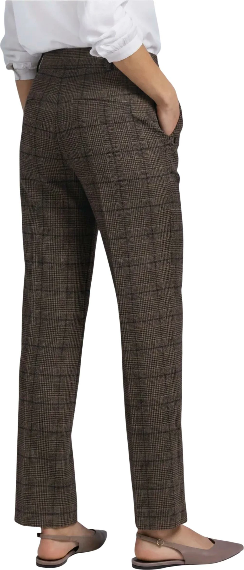 Pantallona për femra Street One Amalia StraightLeg Check HW 381375, kafe [Madhësia: W36 L30]