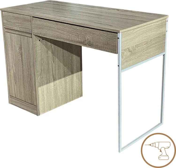 Tavolinë pune, ngjyrë natyrale, këmbë metalike të bardha, 110x50x76cm