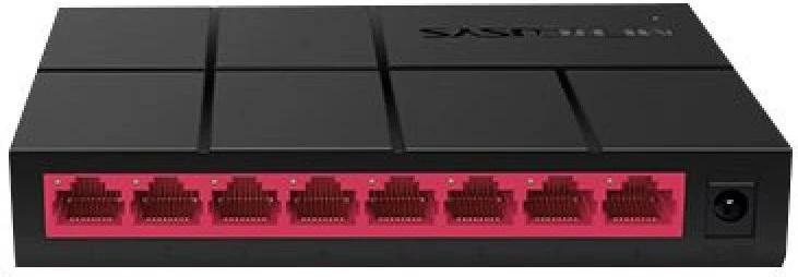 Switch Mercusys MS108G 8 porta Gigabit, ngjyrë e zezë me të kuqe