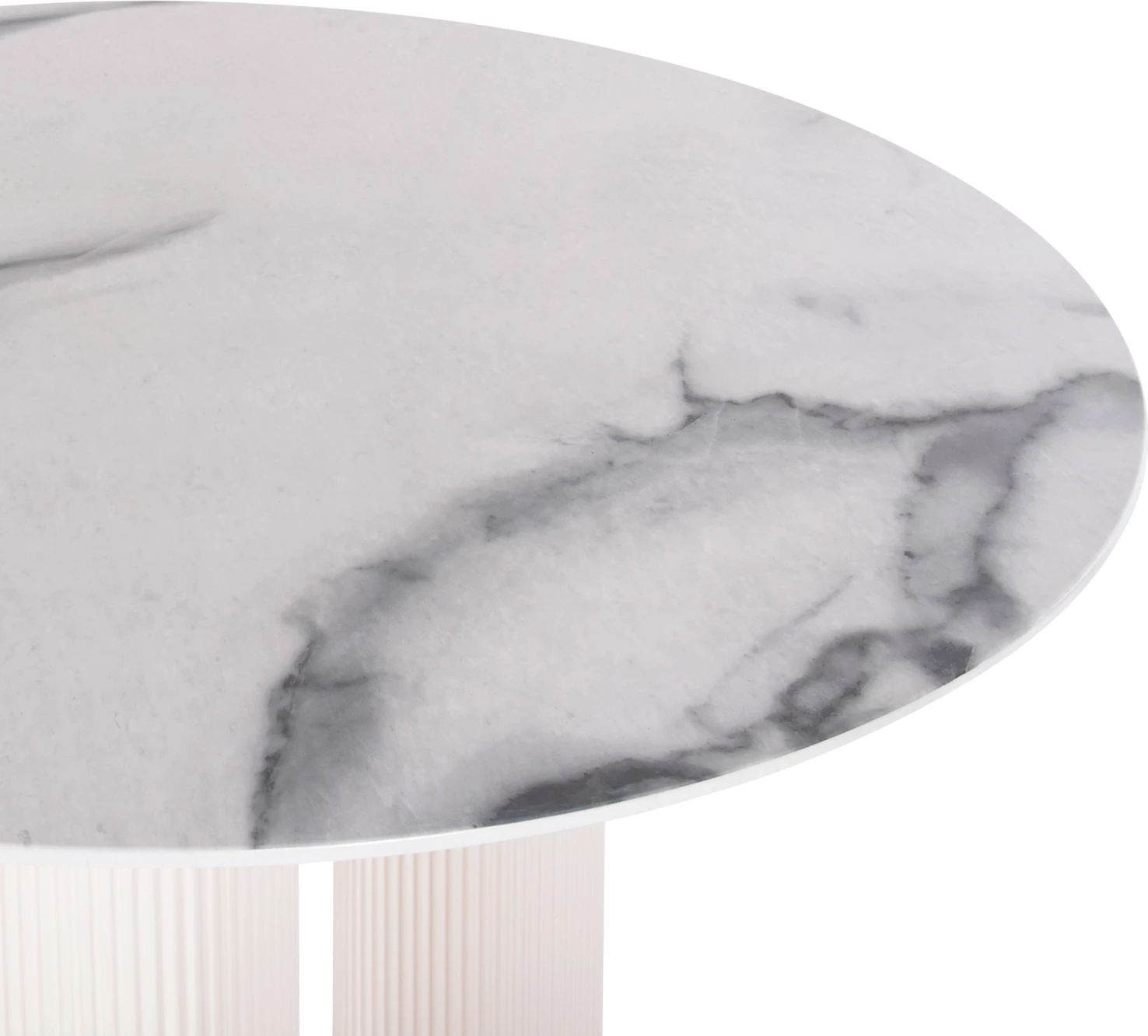 Tavolinë e rrumbullakët për ngrënie, DORIK, sipërfaqe tavoline mermeri të bardhë, MDF, këmbë MDF të bardha, Φ120x77H cm