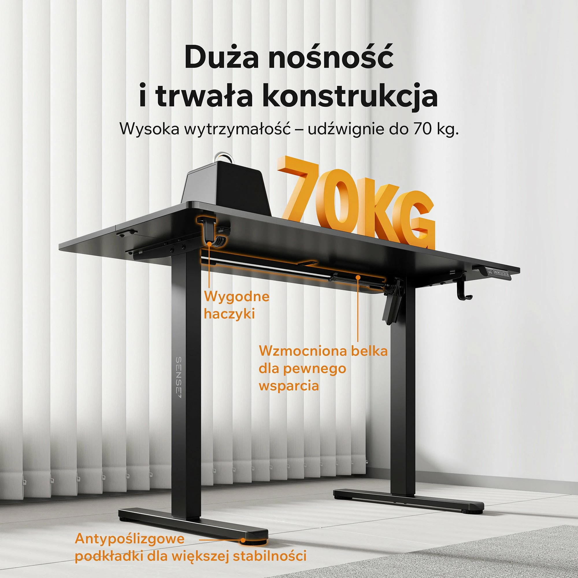 Tavolinë elektrike SENSE7 NOJO LIGHT 120x60 cm, rregullim lartësie 72-118 cm, kafe e errët