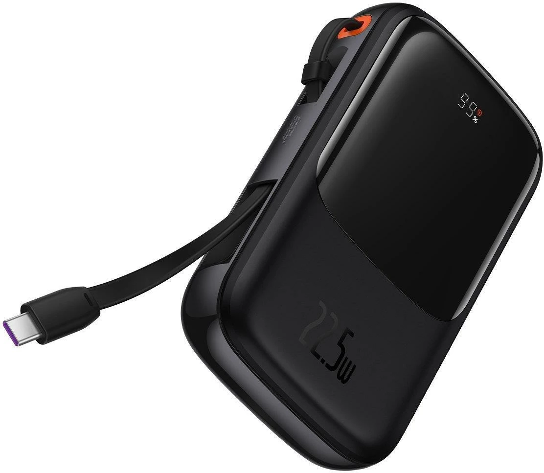 Powerbank Baseus Qpow Digital Display 10000mAh, 22.5W, me kabllo USB-C të integruar, e zezë