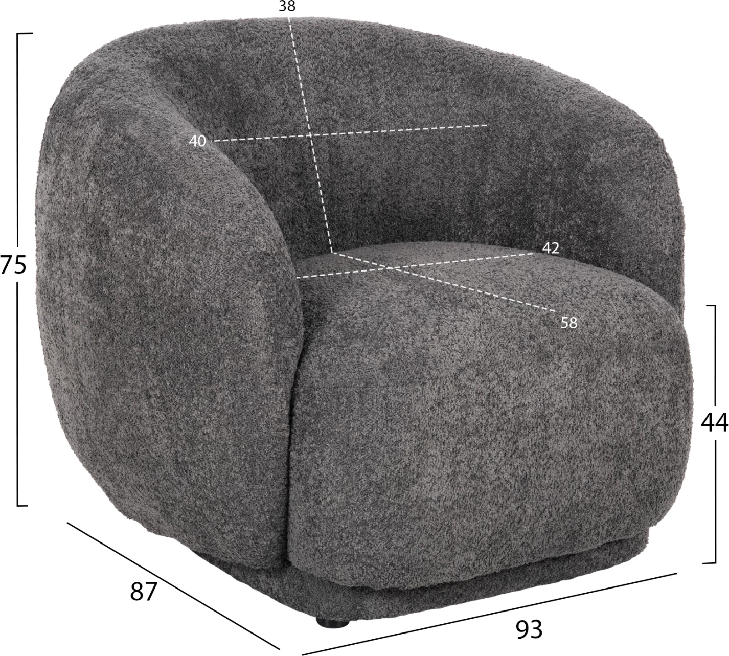 Fotelje KARPEN FH9600.01, stof boucle, gri, 93x87x78H cm