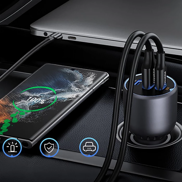 Karikues për veturë UGREEN 35025 130W 3-Port (2x USB-C, 1x USB-A) gri e errët