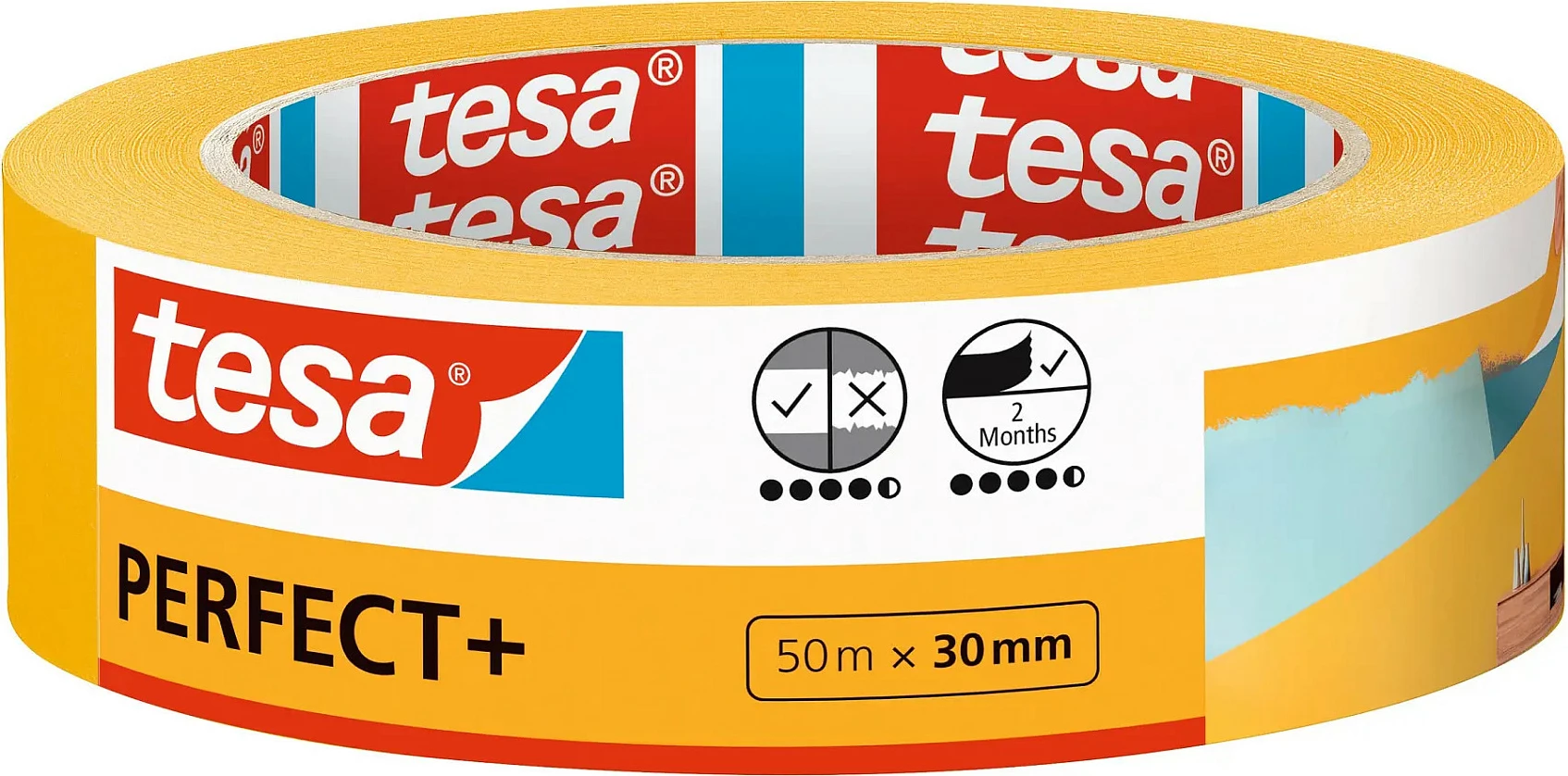 Shirit maskues për lyerje Tesa Perfect+, 50m x 30mm, i verdhë