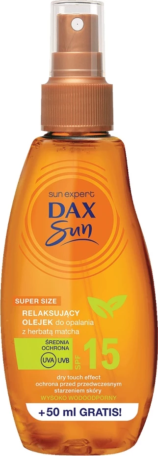 Vaj për diell për femra Dax Sun Relaxing Sun Oil me Matcha Tea SPF15, 200ml