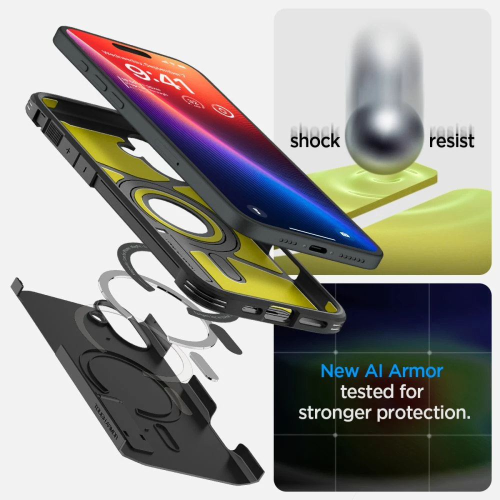 Mbështjellës Spigen Tough Armor Mag për iPhone 16 Plus, MagSafe, i zi