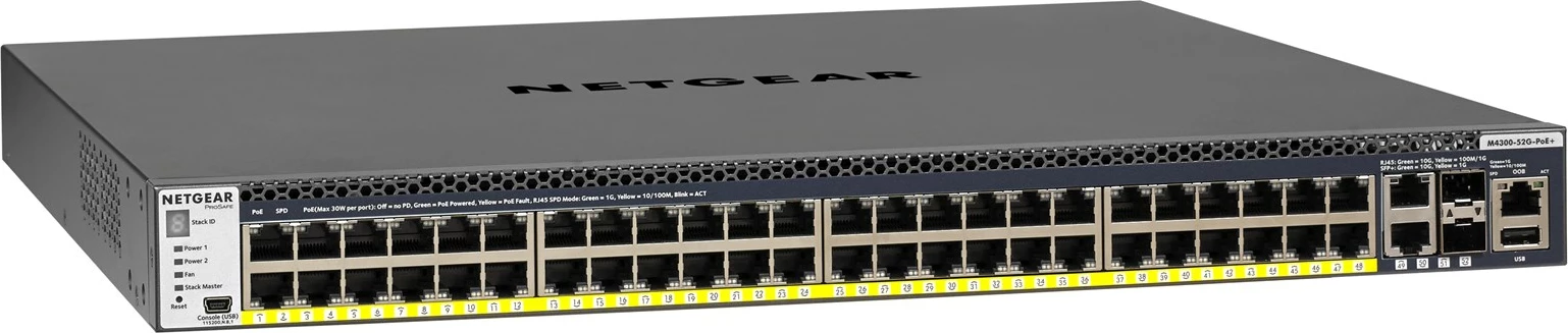 Switch NETGEAR M4300-52G-PoE+ 1000W, i menaxhuar, 48 porte Gigabit Ethernet, i zi