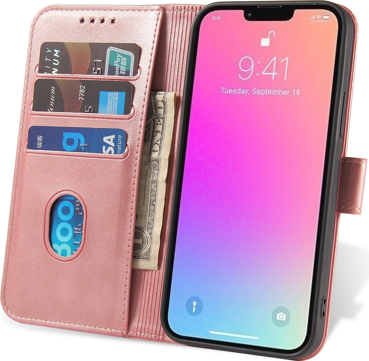 Mbështjellës Hurtel Magnet Case bookcase me kapëse, për iPhone 13 Pro, Rozë