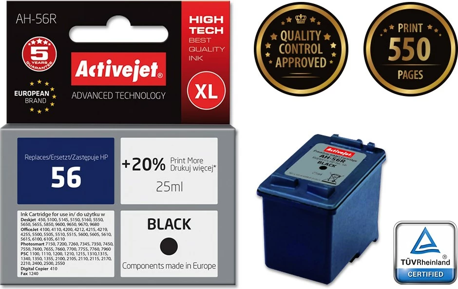 Ngjyrë zëvendësuese Activejet AH-56R për printer HP, 25 ml, e zezë