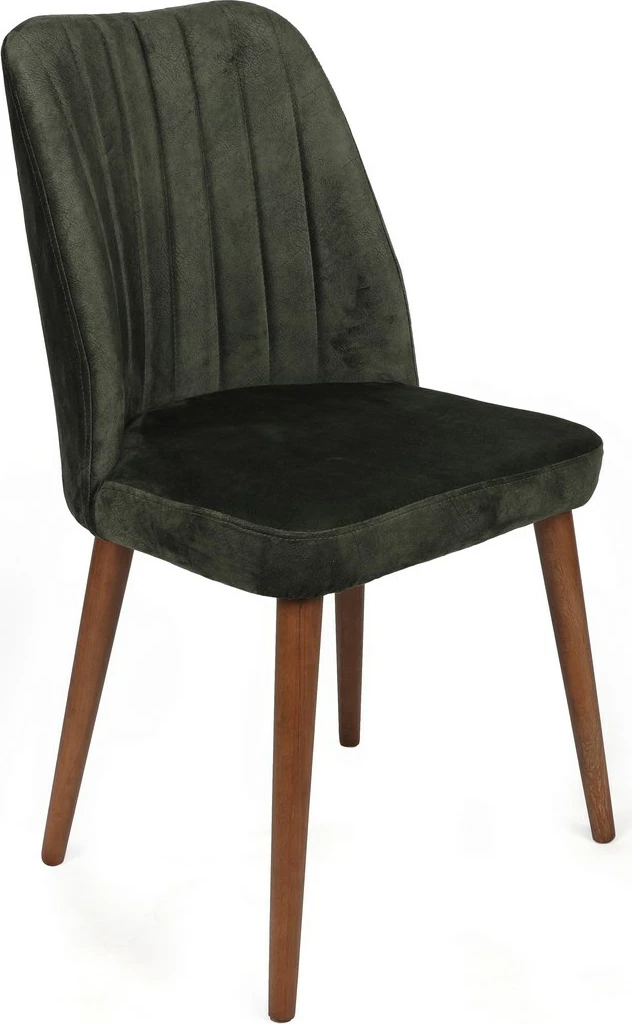 Set karrigesh (2 copë) Hanah Home, Alfa-462 V2, kadife khaki, këmbë dru arrë