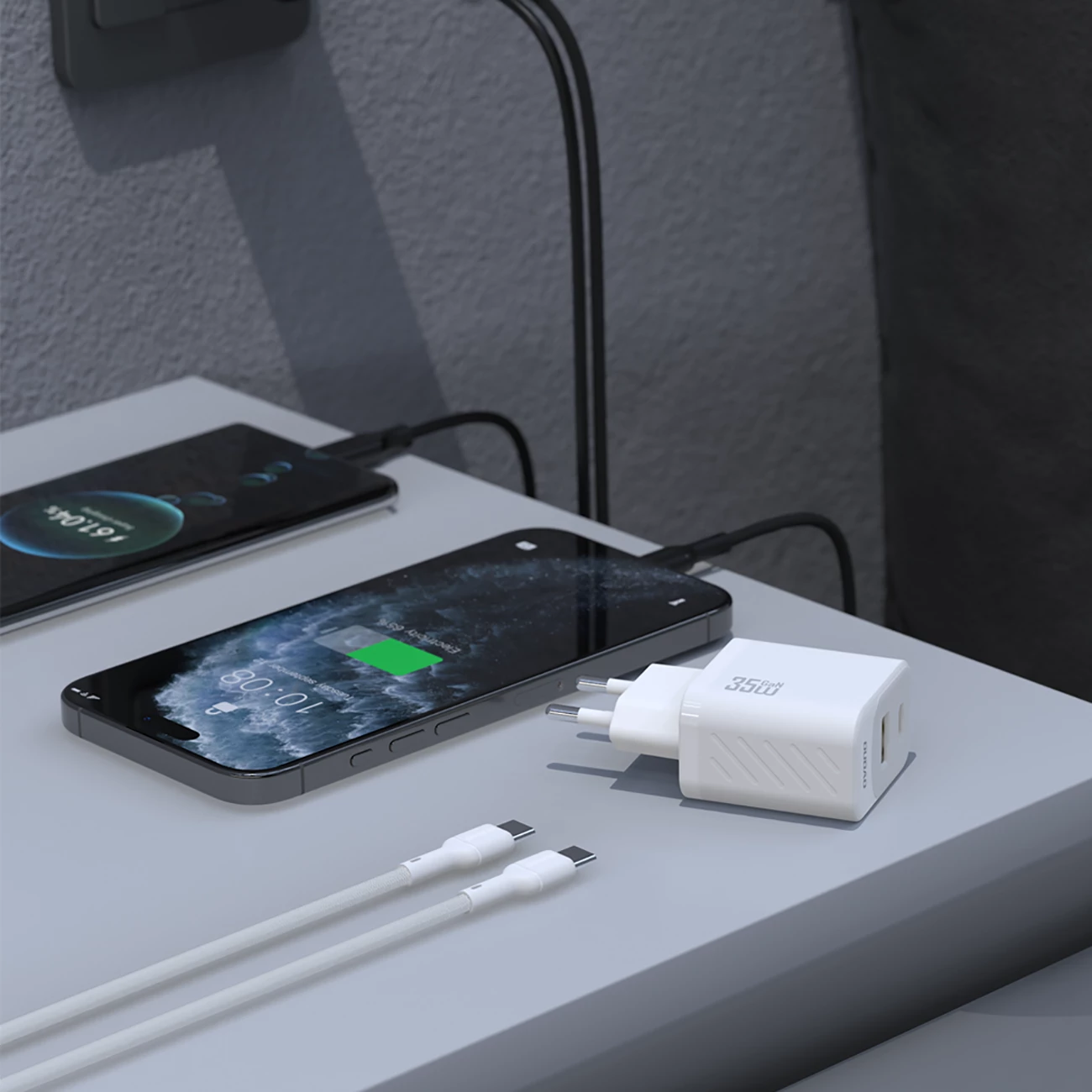 Karikues muri, Dudao A27MaxCEU, 35W PD/QC, 2 porta USB-C/USB-A, prizë EU, me kabllo USB-C 1 m, i bardhë