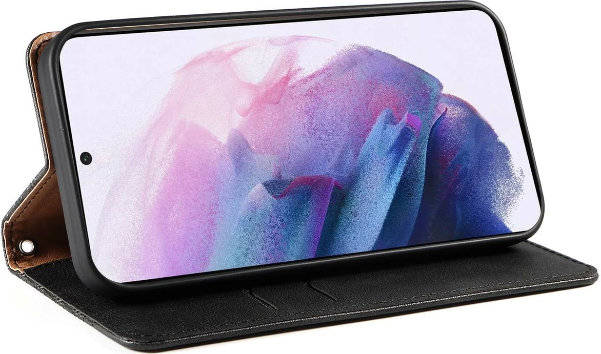 Mbështjellës Hurtel Magnet Strap Case për Samsung Galaxy S22+, me portofol, litar dore, e zezë