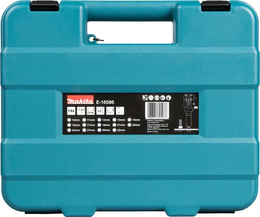 Set çelësa goditës Makita 14 pjesë, 1/2", me kuti, ngjyrë e zezë/gjelbër