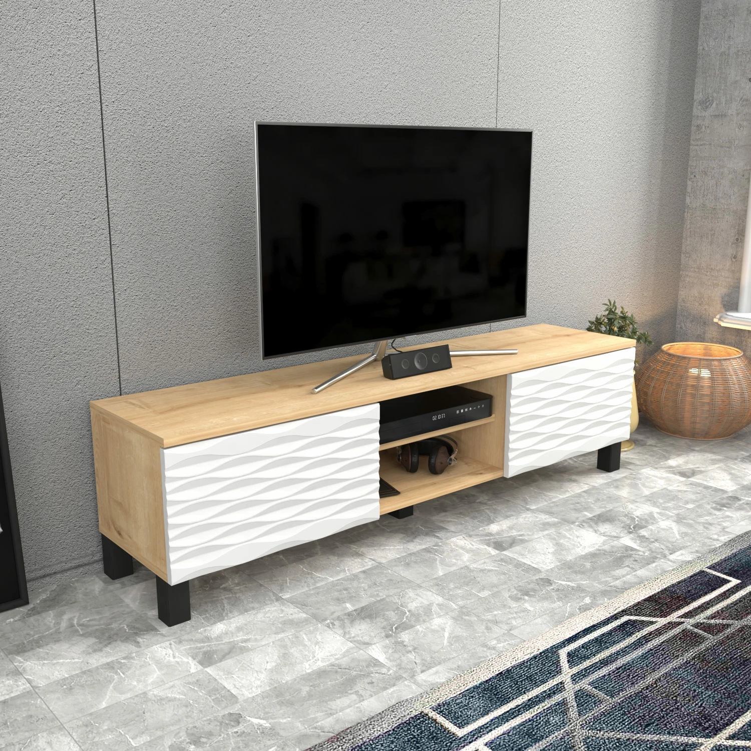 Komodë për TV Skye Decor, Lukas - ngjyrë safir, e bardhë