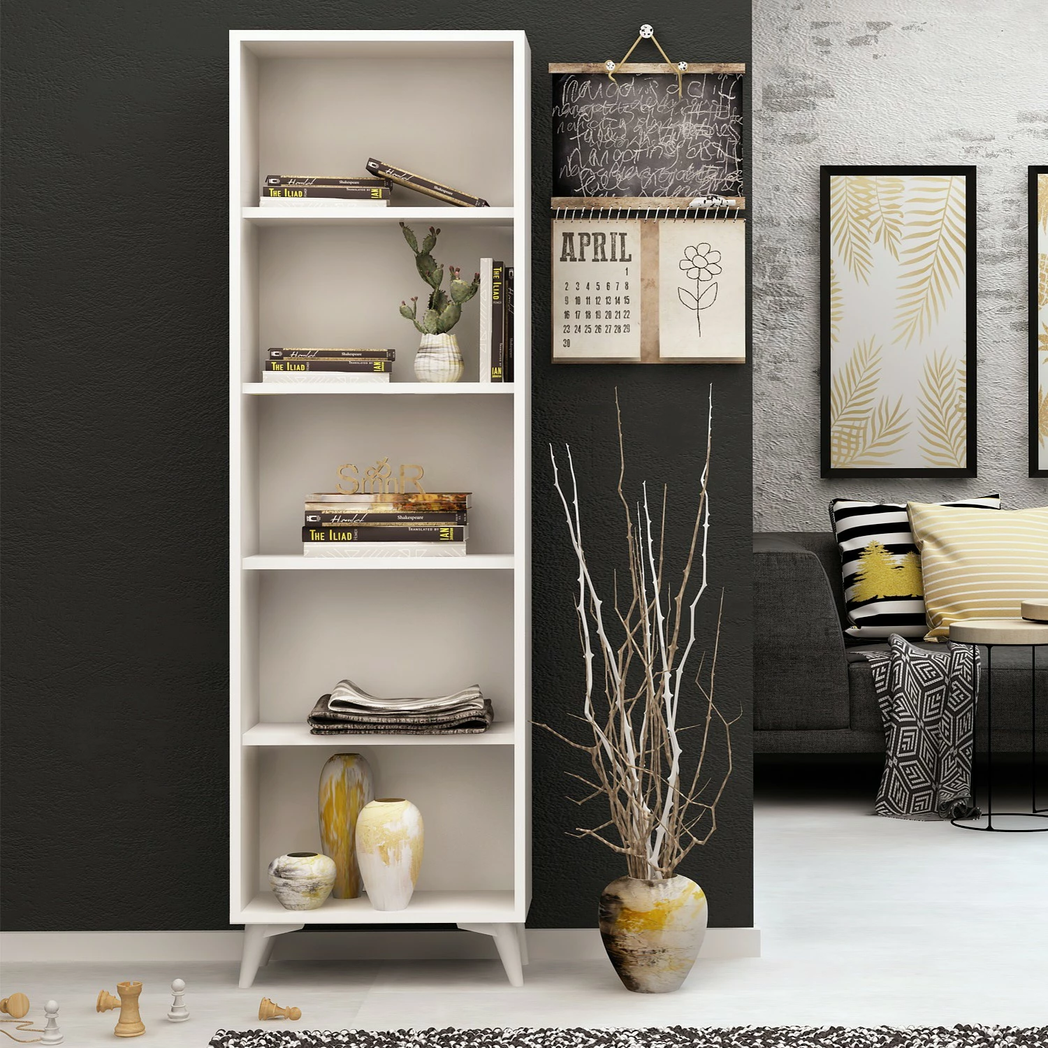 Raft librash Hanah Home, Potena, ngjyrë e bardhë, 50x162x25cm