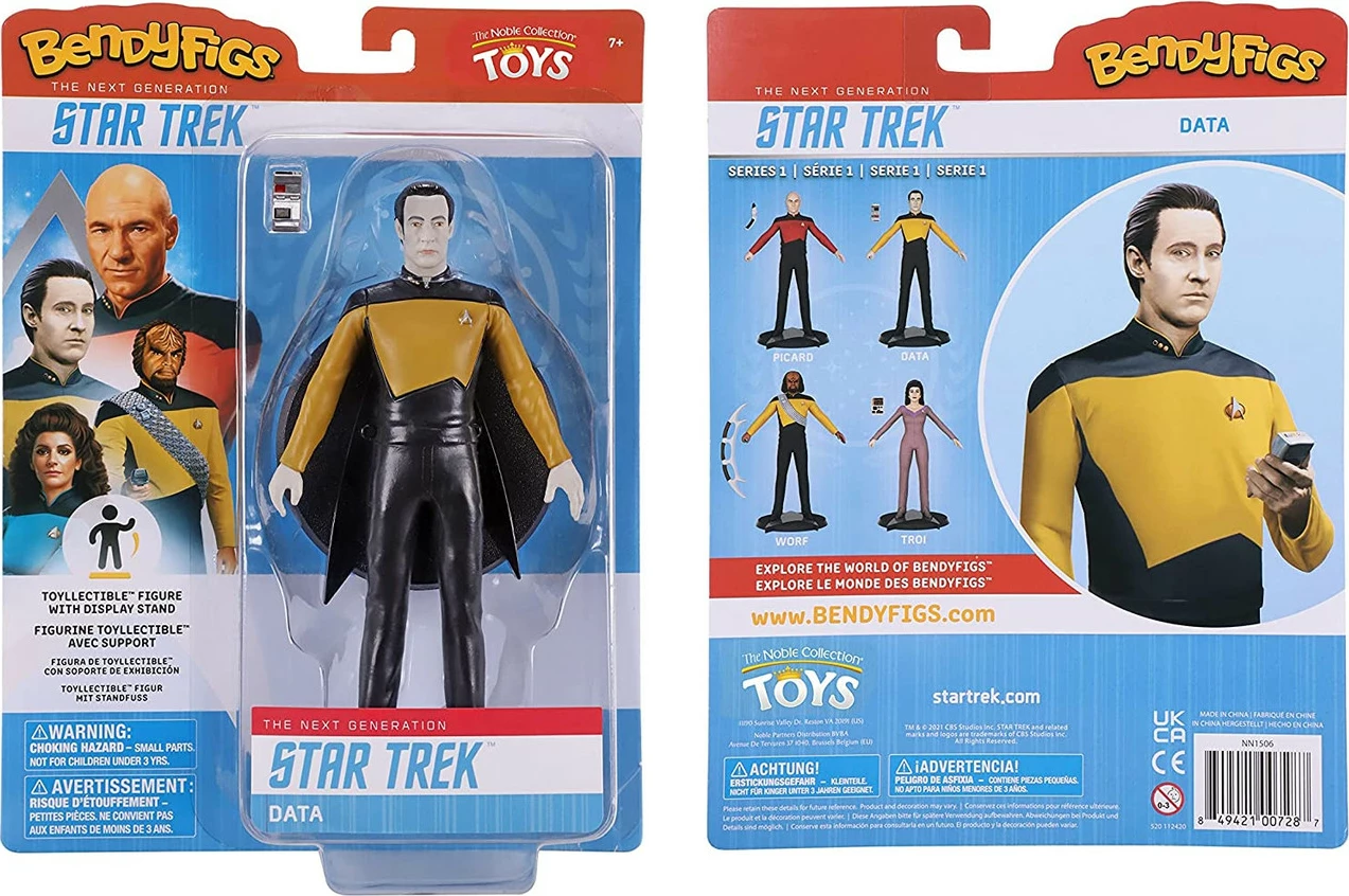 Figurinë e përkulshme Noble Collection Bendyfigs Star Trek Data 19 cm, me bazë dhe TriCorder