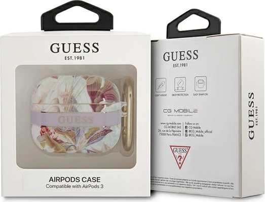 Mbështjellës Guess Flower Strap për AirPods 3, vjollcë