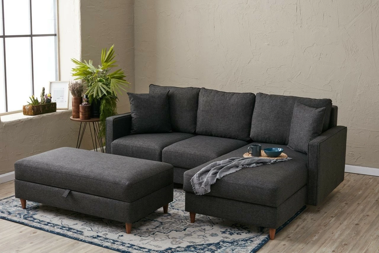 Këndare Eva, ngjyrë antracit, me pouf, Atelier del Sofa