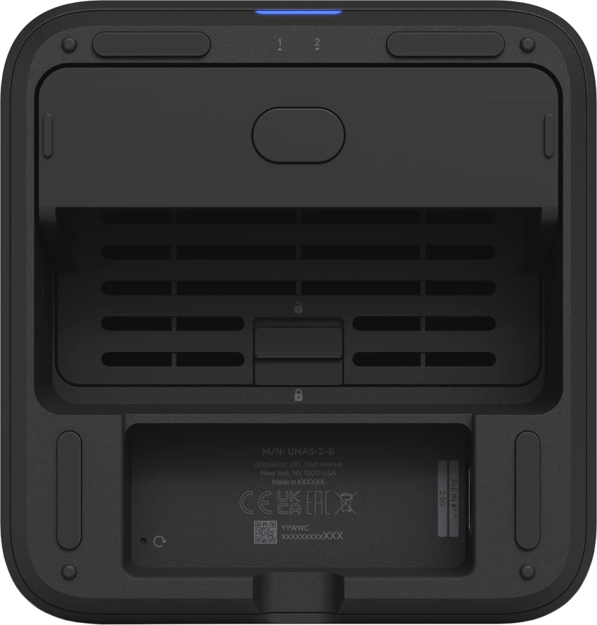 NAS Ubiquiti UniFi UNAS-2-B-EU, 2x 3.5\" bay, 2.5GbE, USB-C, me adapter PoE++ i përfshirë, e zezë