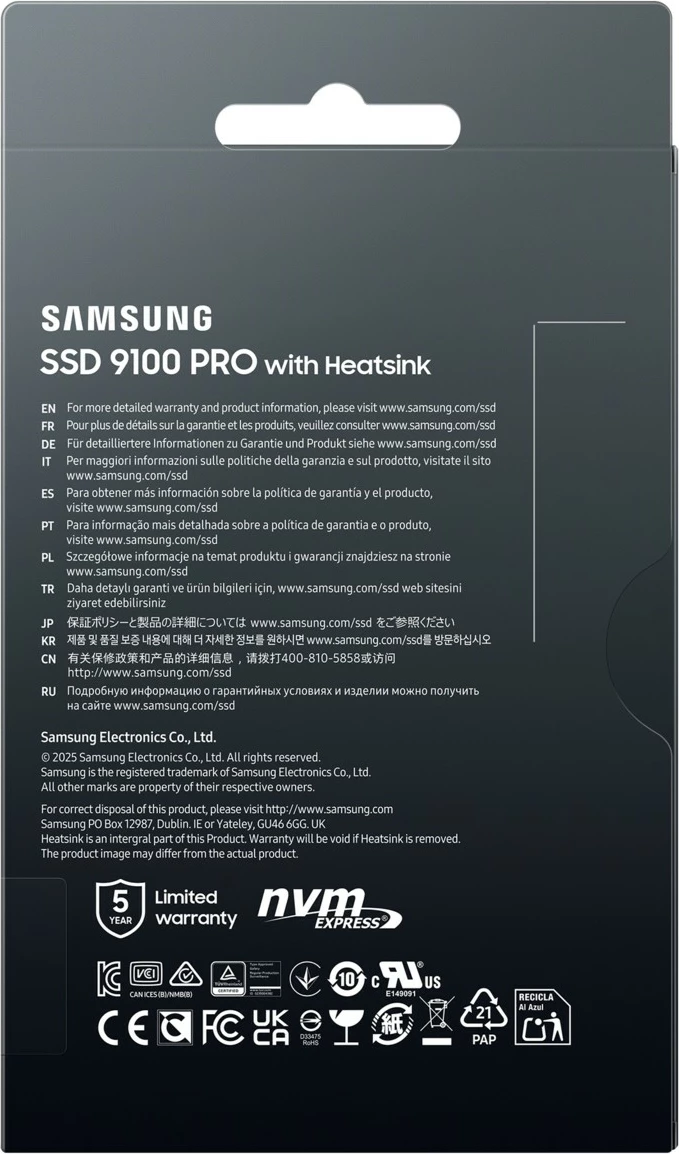 SSD Samsung 9100 PRO M.2 4TB PCIe 5.0, me heatsink, i zi