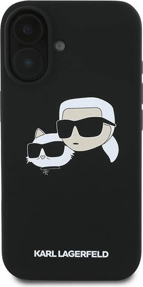 Mbështjellës Karl Lagerfeld Silicone Double Heads Print MagSafe për iPhone 16 Plus, i zi