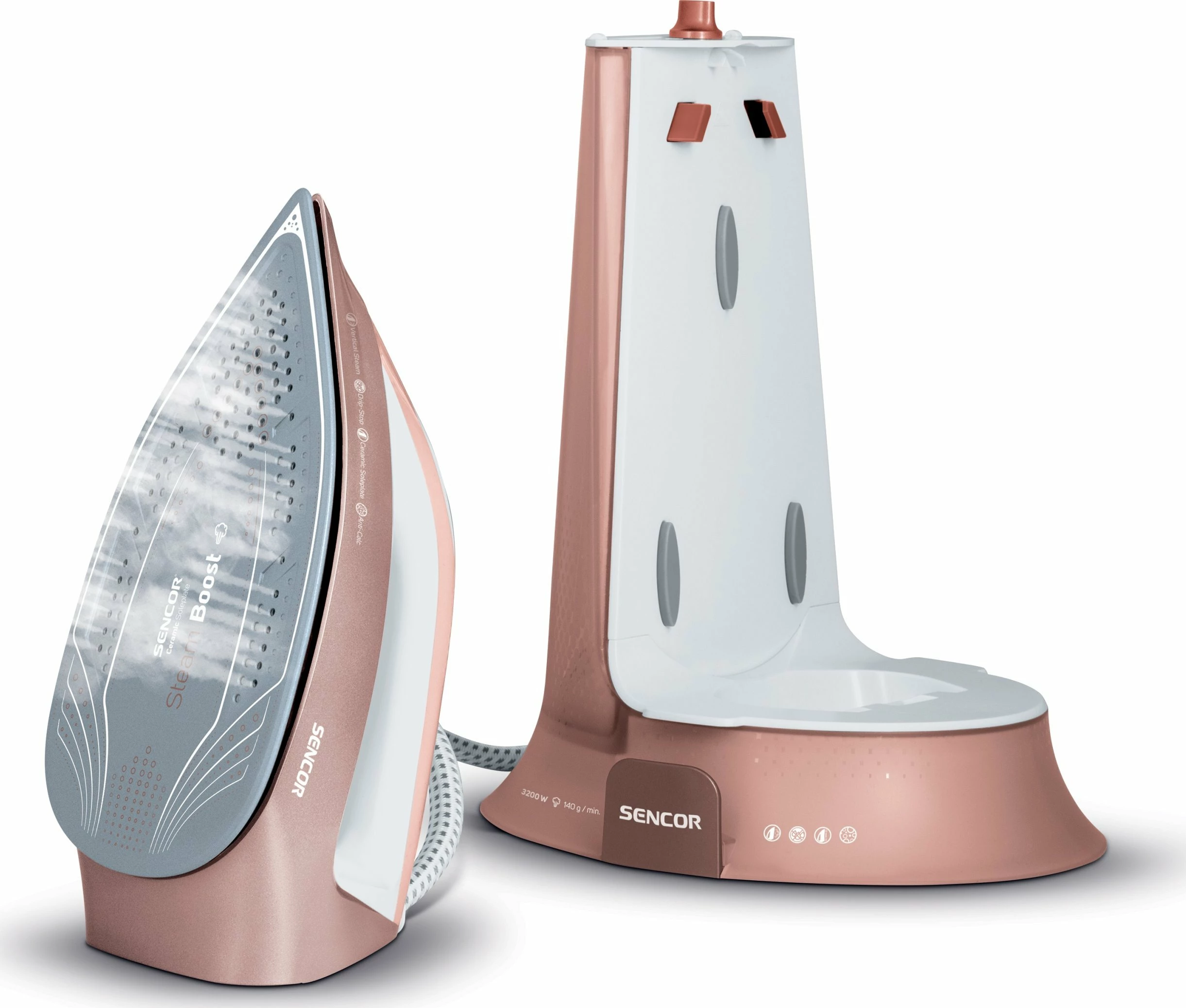 Hekur me gjenerator avulli Sencor SSI 0910RS 3200W 1.3L 5.5 bar, bardhë/rozë